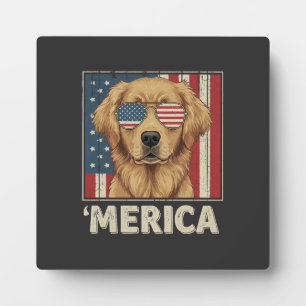 Vintage Golden Retriever 'Merica Flag Plaque