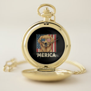 Vintage Golden Retriever 'Merica Flag Pocket Watch