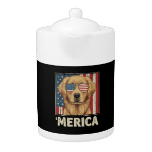 Vintage Golden Retriever 'Merica Flag Teapot