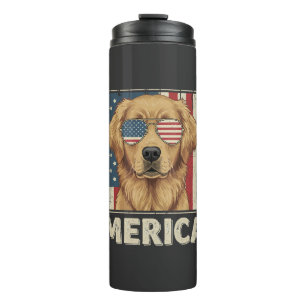 Vintage Golden Retriever 'Merica Flag Thermal Tumbler