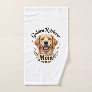 Vintage Golden Retriever Mom Dog Lover Typography  Hand Towel