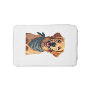Vintage Golden Retriever Portrait with Colorful Ba Bath Mat