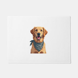 Vintage Golden Retriever Portrait with Colorful Ba Doormat