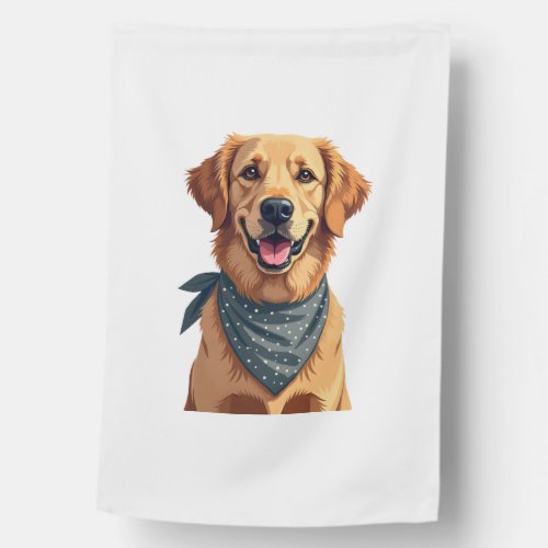 Vintage Golden Retriever Portrait with Colorful Ba House Flag