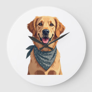 Vintage Golden Retriever Portrait with Colorful Ba Large Clock