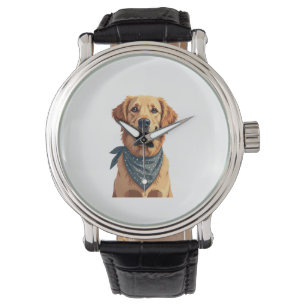 Vintage Golden Retriever Portrait with Colorful Ba Watch