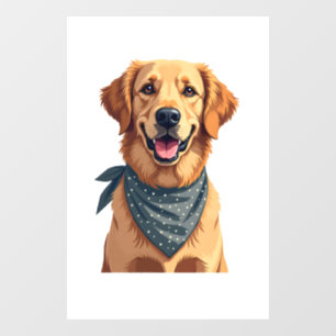 Vintage Golden Retriever Portrait with Colorful Ba Window Cling