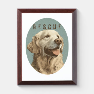 Vintage Golden Retriever Rescue Dog Portrait Award Plaque