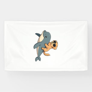Vintage Golden Retriever Riding Beluga Whale Funny Banner