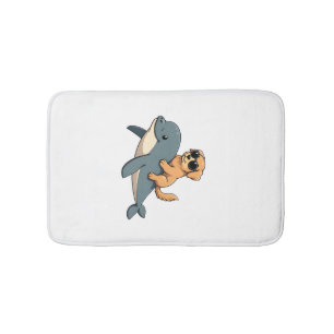 Vintage Golden Retriever Riding Beluga Whale Funny Bath Mat
