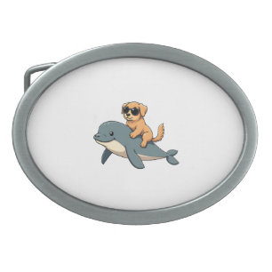 Vintage Golden Retriever Riding Beluga Whale Funny Belt Buckle