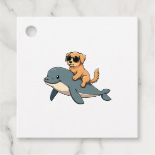 Vintage Golden Retriever Riding Beluga Whale Funny Favor Tags