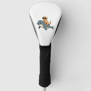 Vintage Golden Retriever Riding Beluga Whale Funny Golf Head Cover