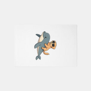Vintage Golden Retriever Riding Beluga Whale Funny Rug
