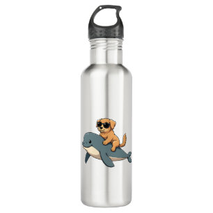 Vintage Golden Retriever Riding Beluga Whale Funny Stainless Steel Water Bottle