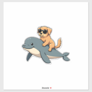 Vintage Golden Retriever Riding Beluga Whale Funny Sticker