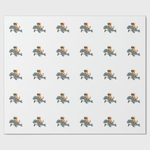 Vintage Golden Retriever Riding Beluga Whale Funny Wrapping Paper