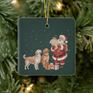 Vintage Golden Retriever Santa Christmas Dog Mom Ceramic Ornament