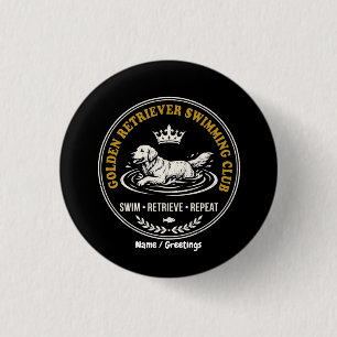 Vintage Golden Retriever Swimming Club Retro Dog Button