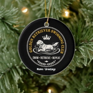 Vintage Golden Retriever Swimming Club Retro Dog Ceramic Ornament