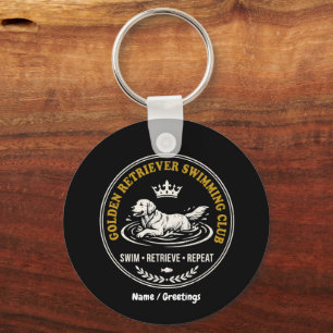 Vintage Golden Retriever Swimming Club Retro Dog Keychain