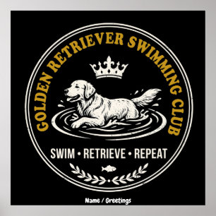  Vintage Golden Retriever Swimming Club Retro Dog  Poster