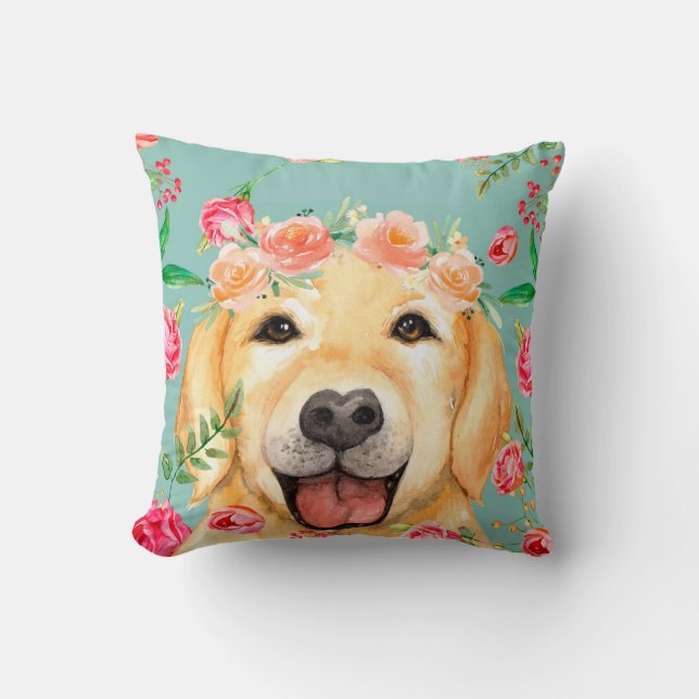 Vintage Golden Retriever Throw Pillow (Front)