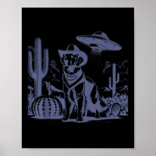 Vintage Golden Retriever Ufo 90s Retro Western Cow Poster