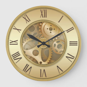 Vintage Golden Roman Numerals Round Wall Clock