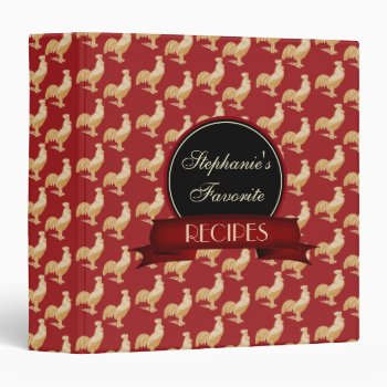 Vintage Golden Rooster Pattern 3 Ring Binder by TrendyKitchens at Zazzle