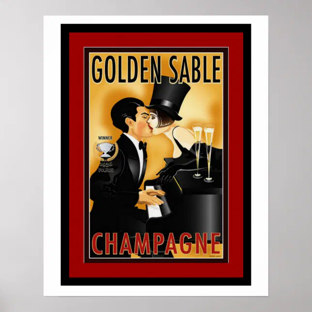 ヴィンテージ広告ポスター 額縁 Golden Sable Champagne Vintage Golden Sable Champagne Ad Poster | Zazzle