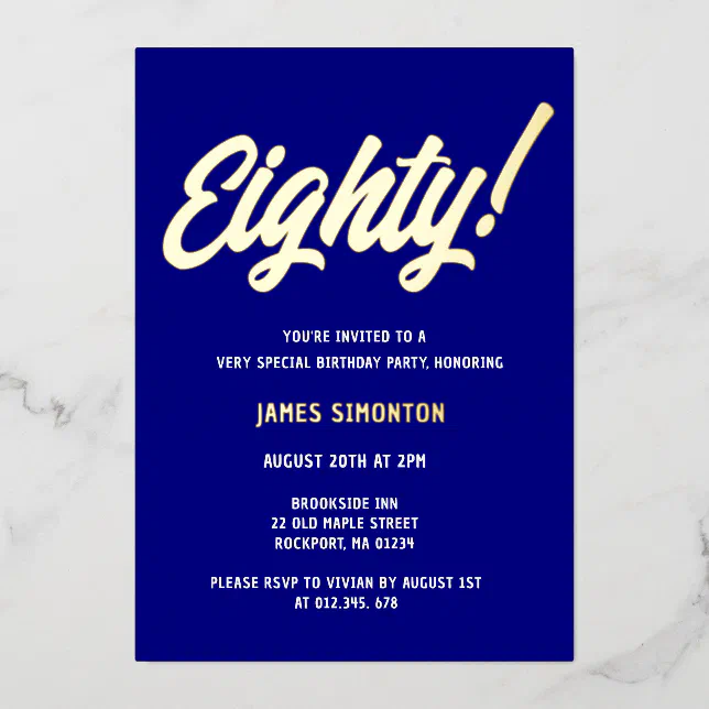 Vintage Golden Script 80th Birthday Party Foil Invitation | Zazzle