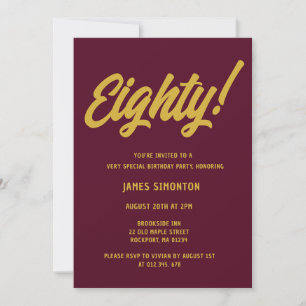 Vintage Golden Script 80th Birthday Party Invitation