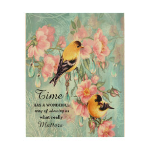 Vintage Golden Sparrows Wooden Canvas Wood Wall Decor