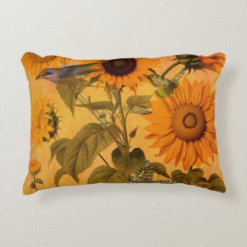 Vintage Golden Sunflower Collage Accent Pillow