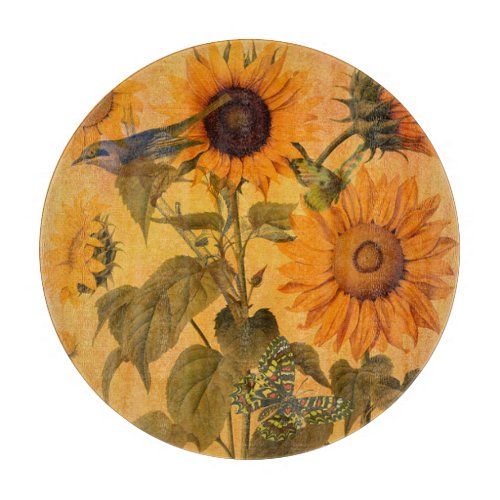 Vintage Golden Sunflower Collage Cutting Board