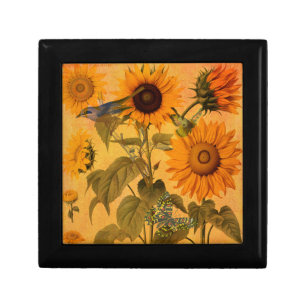 Vintage Golden Sunflower Collage Gift Box