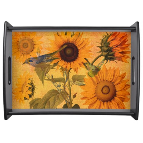 Vintage Golden Sunflower Collage Serving Tray