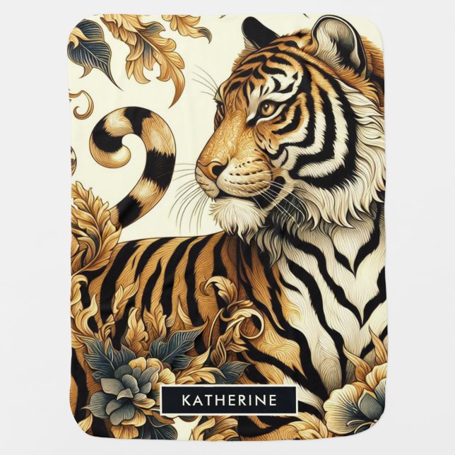 Vintage Golden Tiger Painting Baby Blanket (Front)