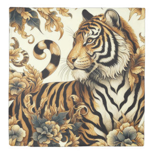 Vintage Golden Tiger Painting Duvet Cover