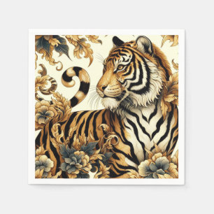 Vintage Golden Tiger Painting Napkins