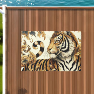 Vintage Golden Tiger Painting Outdoor Rug