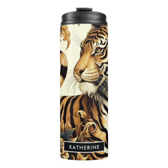 Vintage Golden Tiger Painting Thermal Tumbler (Front)