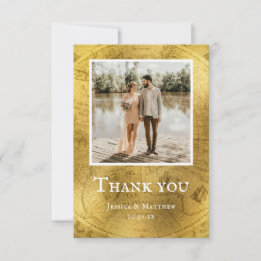 Vintage Golden Wedding Photo Thank You Card
