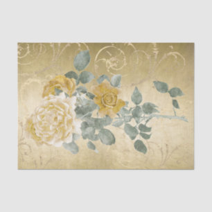 Vintage Golden Yellow Roses Floral with Damask Tissue Paper