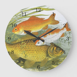 Vintage Goldfish Koi Fish, Marine Aquatic Sea Life Large Clock