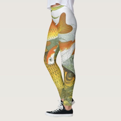 Vintage Goldfish Koi Fish Marine Aquatic Sea Life Leggings