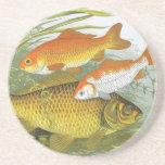 Vintage Goldfish Koi Fish, Marine Aquatic Sea Life Sandstone Coaster