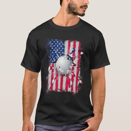 Vintage Golf 4th Of July Men Usa American Flag Boy T_Shirt