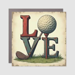 Vintage Golf Art Featuring LOVE Typography Car Magnet